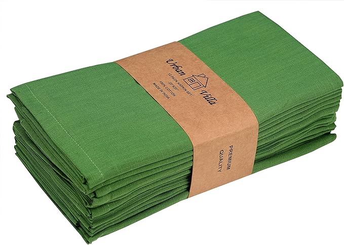Urban Villa Cloth Napkins Set of 12 20x20 Inches 100% Cotton Napkins Cloth Washable Durable Reusable Absorbent Table Dinner Napkins Cloth for Christmas Parties Hotel Lunch Restaurant Weddings - Green