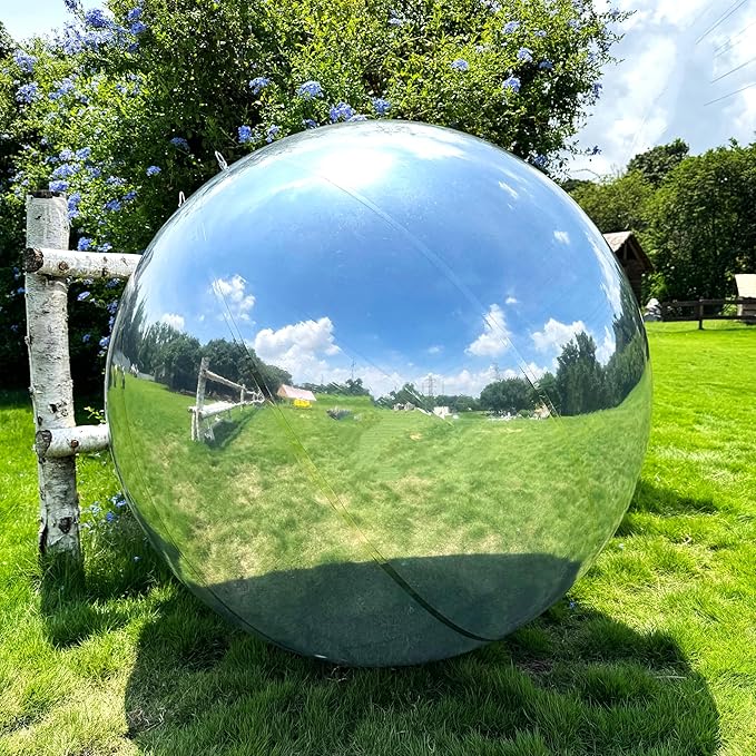 Silver Inflatable Mirror Ball, Big Shinny Mirror Balls Reusable Large PVC Disco Ball Balloon for Large Event Decoration, Party, Concerts, Stage, Wedding Decor, Without Air Pump(2 Pcs, 78.7in)
