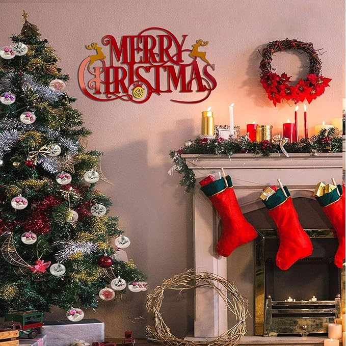 Metal Merry Christmas Wall Decor Christmas Sign Letter Decorative Hanging Plaque Suitable For Indoor Outdoor Room Yard Holiday Decoration