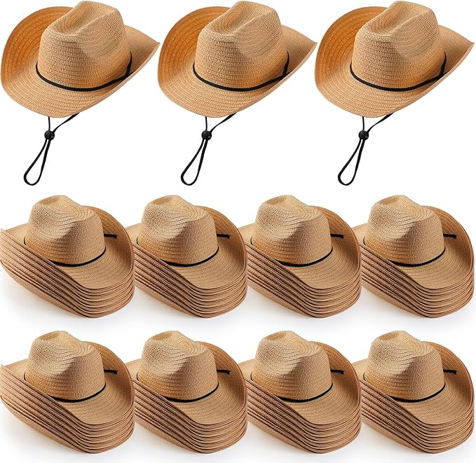 Unittype Adult Cowboy Hat Bulk Western Party Straw Hat Unisex Cowboy Cowgirl Set for Women Men