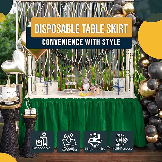 Exquisite Ruffle Table Skirt Emerald Green 48 Pack 14 Ft Long Table Skirts for Rectangle Tables 6ft Plus or Round Tables Skirts with Adhesive Strip for Gender Reveal Decor & Happy Birthday Parties