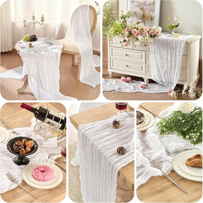 12 Pack Cheesecloth Table Runner 120 Inch Boho Rustic Gauze 10 FT White Cheese Cloths Table Runners Decorations for Spring Summer Birthday Party Baby Shower Wedding Holiday Home Decor