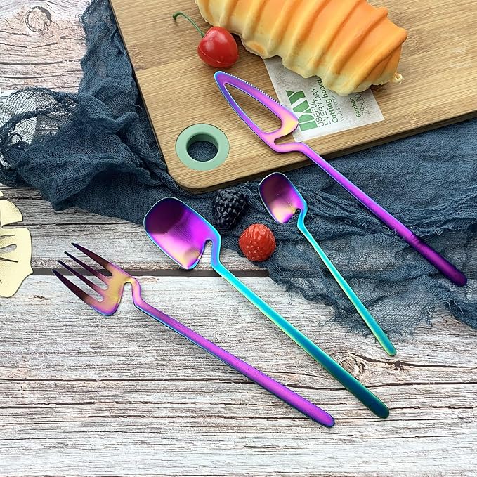 JASHII Flatware Set 32-piece Silverware Set Matte Finished Cutlery Set Service for 8 Include Knife/Fork/Spoon/Coffee spoon Dishwasher Safe (Rainbow)