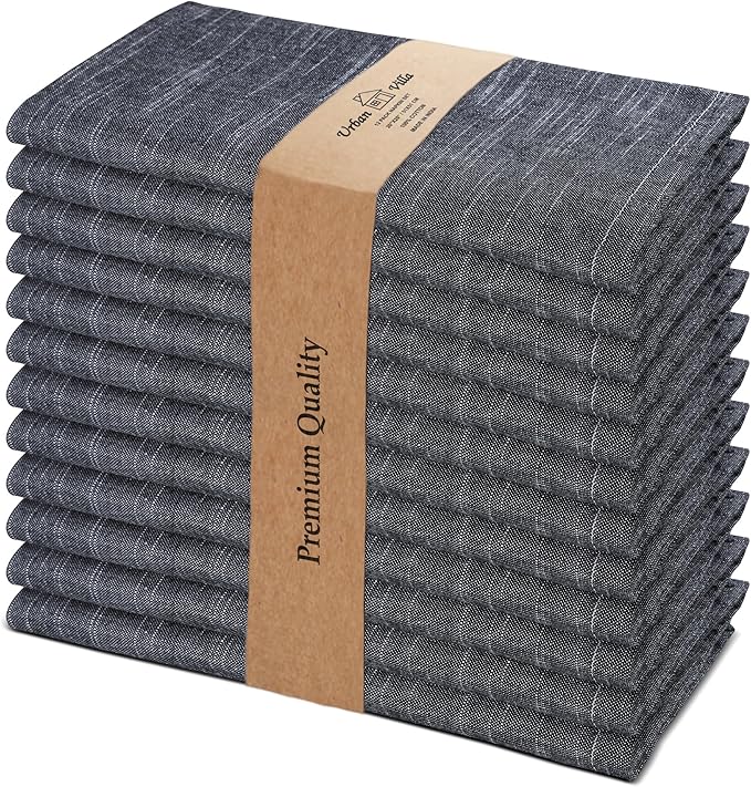 Urban Villa Cloth Napkins Set of 12 20x20 Inches 100% Cotton Napkins Cloth Washable Durable Reusable Absorbent Table Dinner Napkins Cloth for Hotel Lunch Restaurant Weddings Parties - Black Chambray