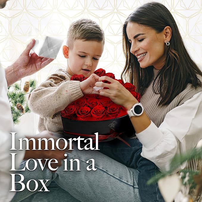 GLAMOUR BOUTIQUE 27 Flower Forever Heart Shape Box, Eternal Preserved Roses Gift for Her, Lasting Flowers, Premium Floral Heart Box for Birthday, Anniversary or Valentine’s Day, Red (Color-Treated)