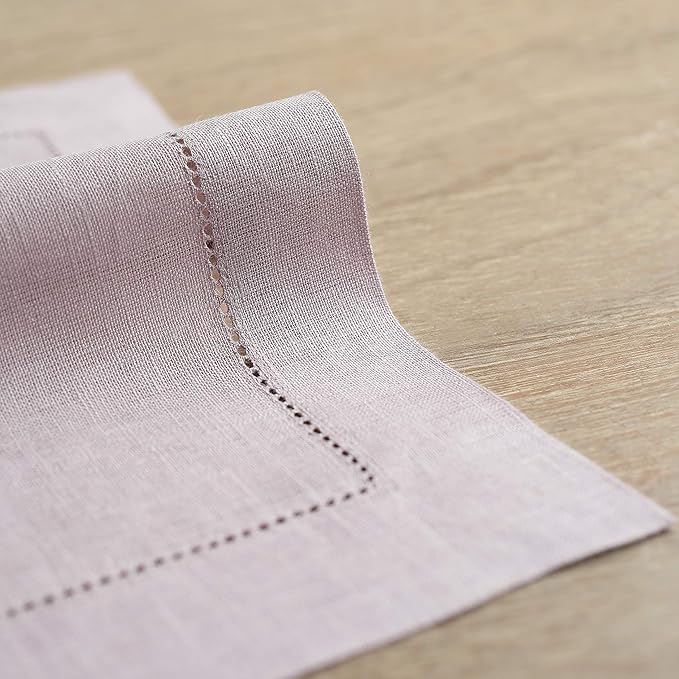 Solino Home Linen Placemats Set of 4 - Classic Hemstitch Lilac Placemats 14 x 19 Inch - 100% Pure Linen Table Mats for Valentines, Spring, Easter