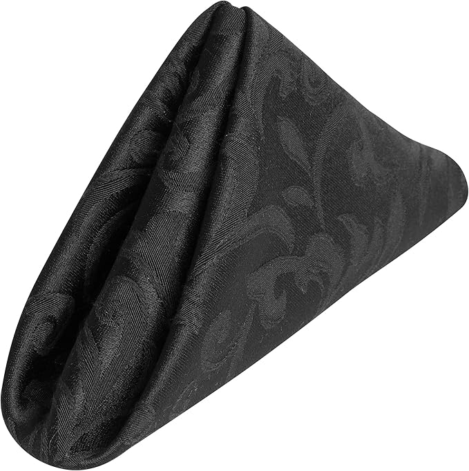 Ultimate Textile Somerset Damask Black Cloth Napkins - 17" x 17" (Set of 60) Wrinkle & Stain Resistant Polyester, Machine Washable for Weddings & Events