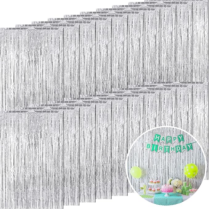 20 Pcs Silver Foil Fringe Backdrop 3.28 x 8.2 ft Metallic Tinsel Curtains for Christmas Party 2026 New Year Photo Birthday Wedding Baby Shower Bridal Photo Decor