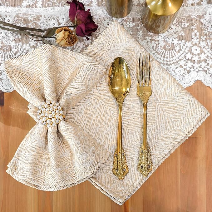 Beige Cloth Napkins Set of 6, Dinner Napkins Washable Soft Durable, Cotton Polyester Blend Yarn-Dyed Jacquard Napkin for Dining, Parties, Weddings, Holiday, 18x18 Inch - Beige