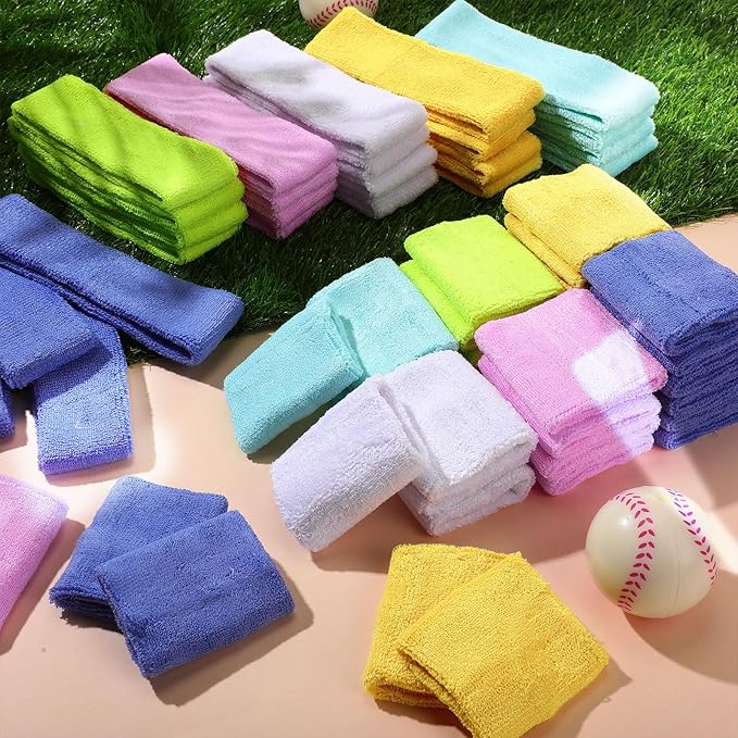 72 Pcs 80s Neon Headbands Sweatband Set, Include 24 Sports Headbands and 48 Sweat Wristbands Bulk for Woman Man