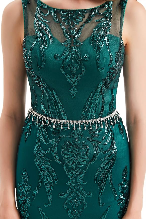 Women's Double V-Neck Sequins Lace-up Mermaid Evening Dress