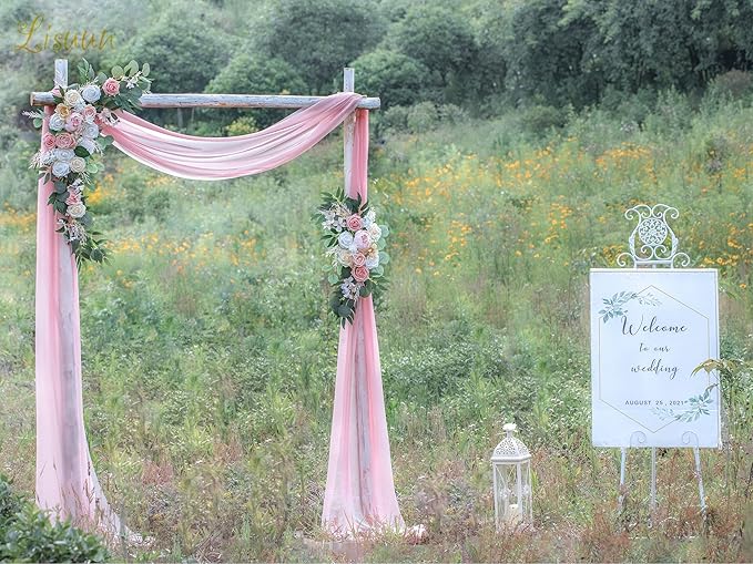 Wedding Arch Flowers, Artificial Flowers for Decoration, 2pcs Flower Swag and 1 pcs Semi-Sheer Chiffon Table Runner Swag for Beautiful Dream Wedding Ceremony Floral Decor - Pack of 3