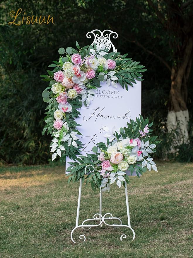 Wedding Arch Flowers, Artificial Flowers for Decoration, 2pcs Flower Swag and 1 pcs Semi-Sheer Chiffon Table Runner Swag for Beautiful Dream Wedding Ceremony Floral Decor - Pack of 3
