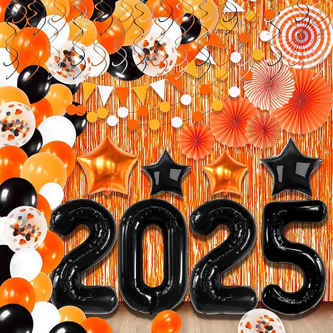 KatchOn, 2025 Orange and Black Graduation Balloon Arch Kit 2025 - Huge, Pack of 168 | Grad Decor 2025 | Orange Fringe Backdrop | Graduation Decorations 2025, Grad Party Decorations