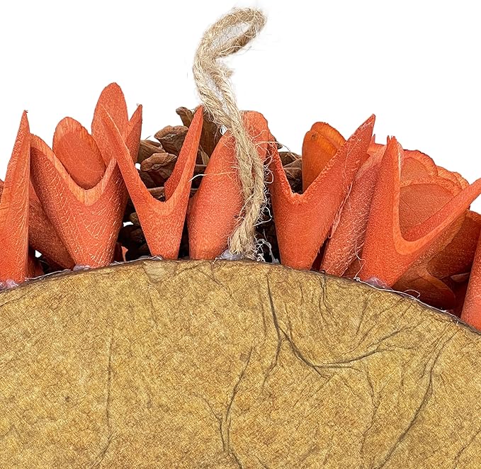 Galt International 18" Natural Woodchip Pinecone Fall Wreath for Front Door - Beautiful Indoor & Outdoor Wreath for Harvest, Thanksgiving, Autumn - Rustic Home Decor (Orange)