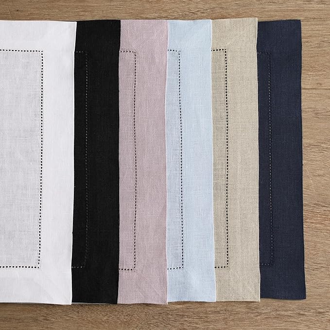 Solino Home Linen Square Placemats Set of 4-100% Pure Linen Black Cloth Placemats 14 x 14 Inch - Classic Hemstitch, Machine Washable Place Mats for Winter, Spring, Easter