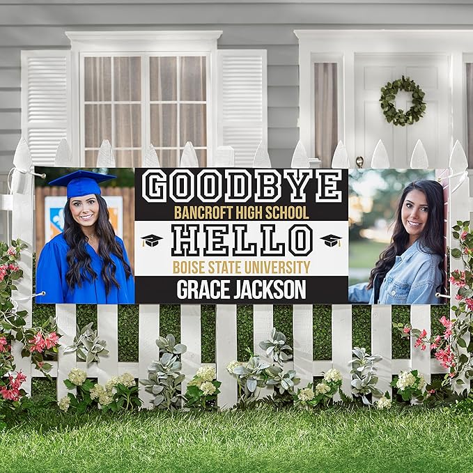 Let's Make Memories Personalized Graduation Banner - Party Decoration - Class of 2025 - Customized Photo Banner - Celebration - Any Text - Indoor/Outdoor Vinyl - New Beginnings - 10 ft.