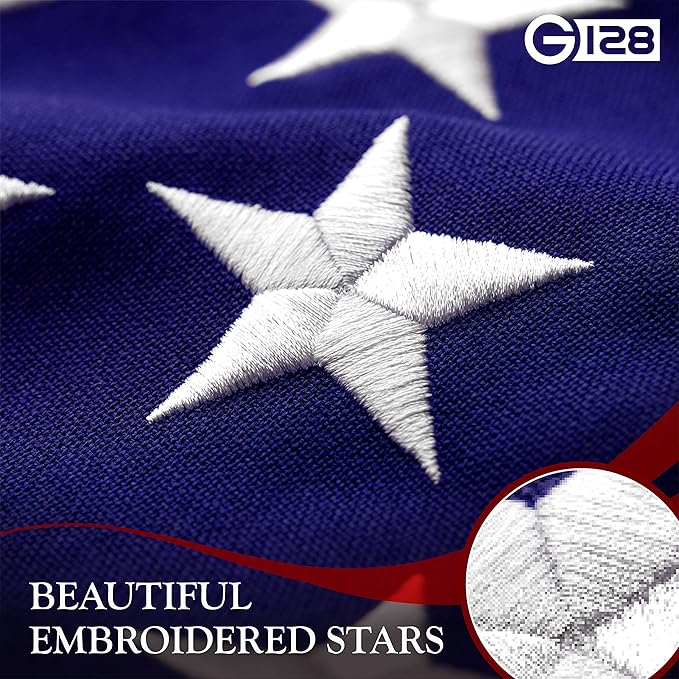 G128 8x12 Ft American Flag Deluxe TearProof Series, Featuring Super Tough Spun Polyester, Embroidered Stars, Sewn Stripes