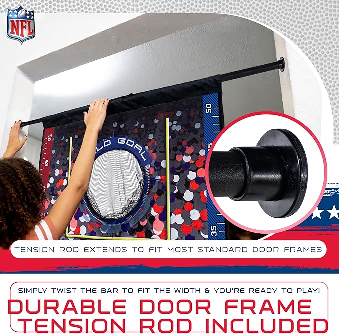 Franklin Sports NFL Mini Football Toss Target Game - NFL Door Jam Football Over The Door Target + (4) Mini Balls Set - 3 Hole Throwing Game for All Ages - Practice Passing + Aim