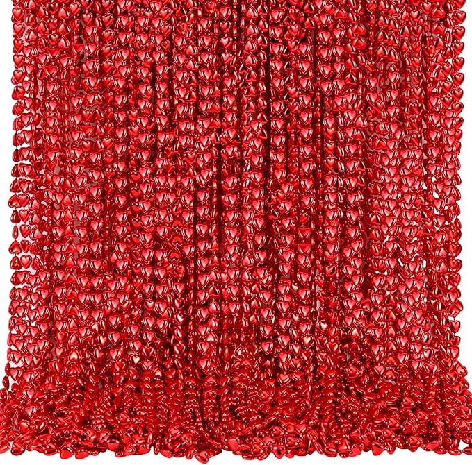 Cunno 100 Pcs Red Heart Bead Necklace Valentine's Day Party Necklace Valentine's Day Accessories Heart Beads Trinkets for Bachelorette Party Supplies