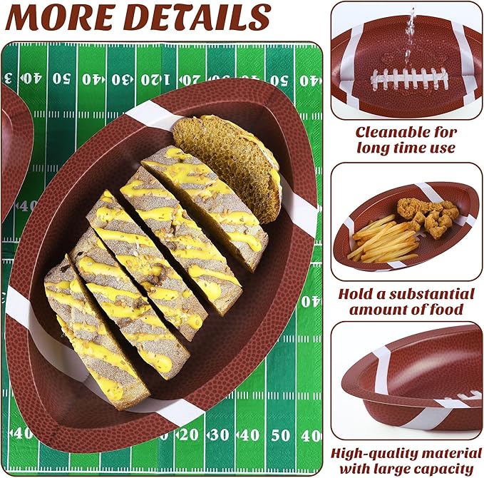 Kochorie 50 Pieces Football Plates 11.5 x 7.5 Inch Football Party Decorations Plastic Serving Trays Snack Serveware for Sports Game Day Birthday Supplies