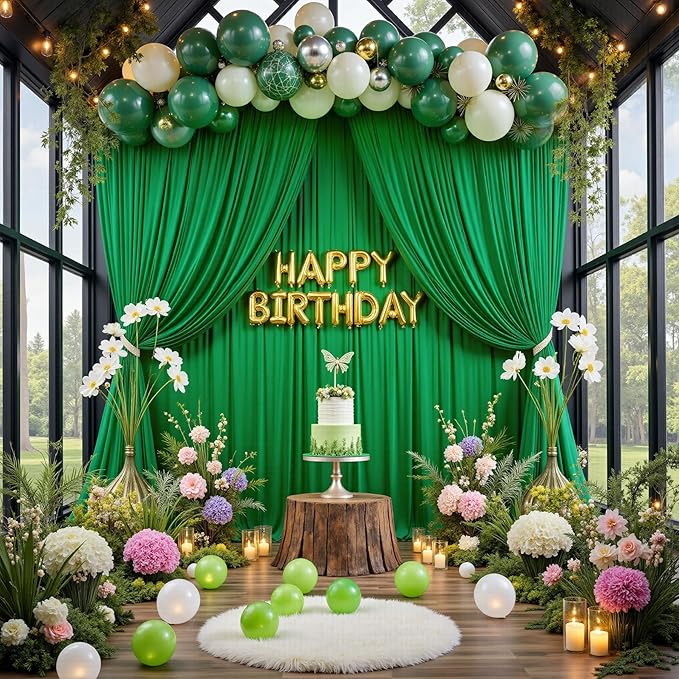 20 ft x 10ft Wrinkle Free Green Backdrop Curtain for Parties, 4 Panels 5x10ft Silky Polyester Green Backdrop Drapes Photo Back Drop Cloth for Wedding Birthday Baby Shower Photography Background