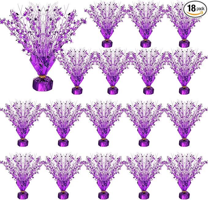 Crowye 18 Pcs Foil Spray Centerpiece Valentine's Day Table Decoration Winter Party Star Burst Metallic Table Centerpieces for Party Birthday Season Holiday(Purple)