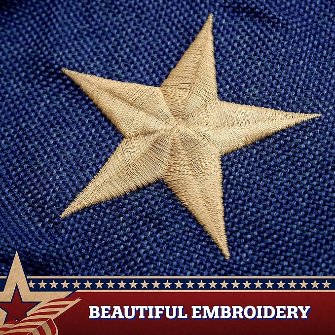G128-2 Pack: USA Tea Stained Pleated Fan Flag 3x6FT Burlap Embroidered Polyester Stars and Stripes
