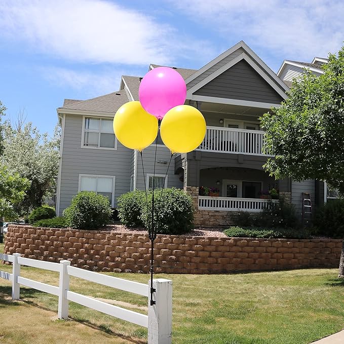 Weatherproof Reusable Balloon Triple Cluster Pole Kit - Helium Free Plastic Outdoor Balloons