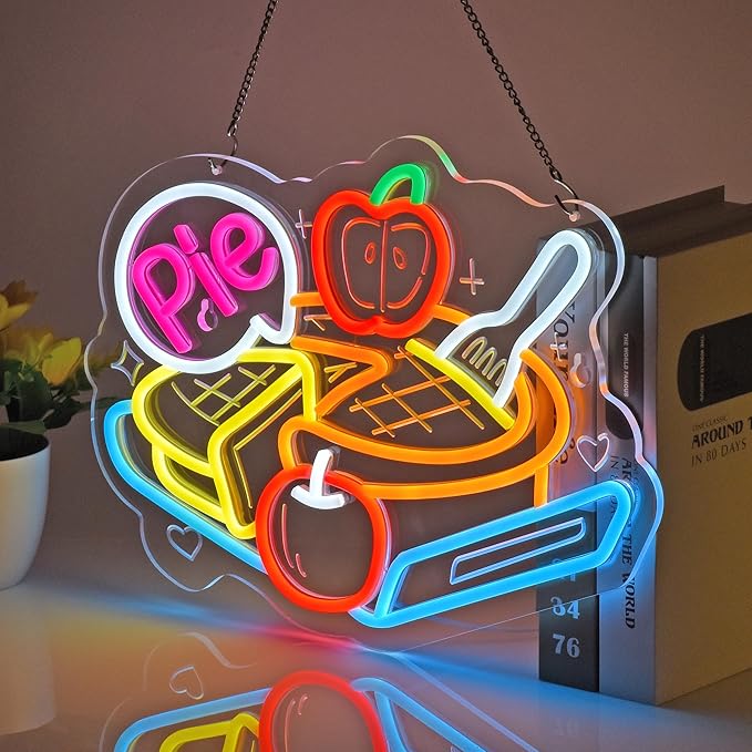 Pie Neon Sign, Neon Lights Hanging Wall Art Decoration for Bakery Café Dessert Shop Kitchen Thanksgiving/Christmas Venue Home Decor,USB Powered,Ultra Bright & Dimmable,15.75×11.8Inches