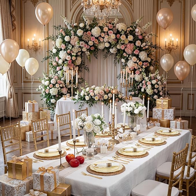 Liacere 350PCS Yellow Plastic Plates - Yellow Disposable Plates With Gold Rim-50Guest Baroque Plastic Dinnerware include 100 Plates,50 Pack Pre Rolled Napkins with Silverware 50Cups for Wedding＆Easte
