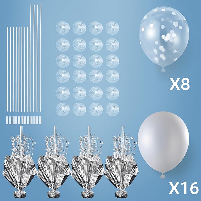 4 Set Silver Table Balloons Centerpiece Stand Kit with Silver and Confetti Balloons for Graduation Birthday Party Baby Shower Wedding Bridal Shower Prom Retirement Table Decorations