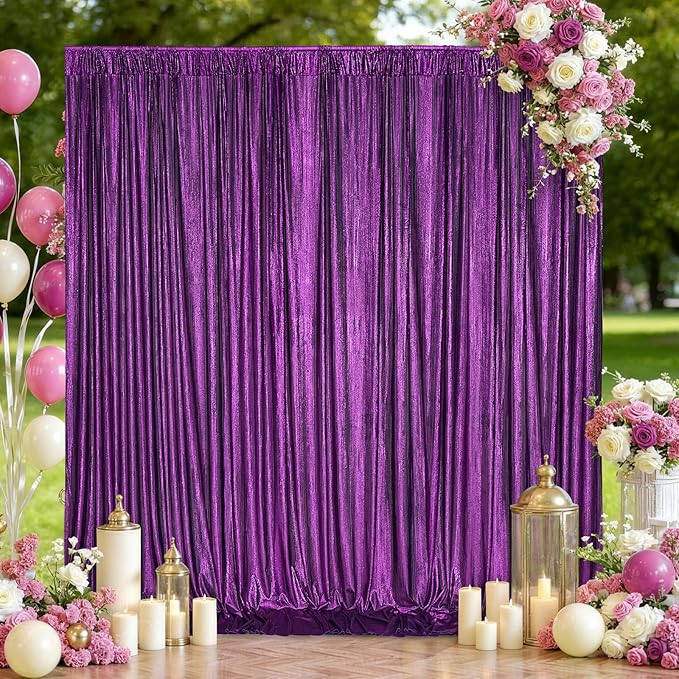 Purple Sequin Backdrop Curtains - 4.8x8FT Wrinkle-Free Glitter Drapes for Halloween Decoration Birthdays Weddings Graduations