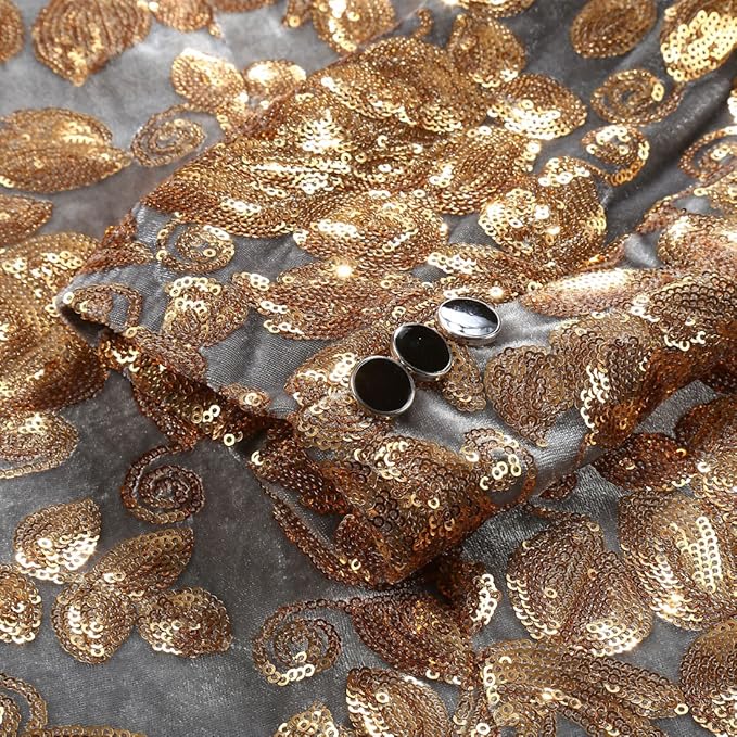 Men Fashion Velvet Sequins Floral Pattern Suit Jacket Blazer