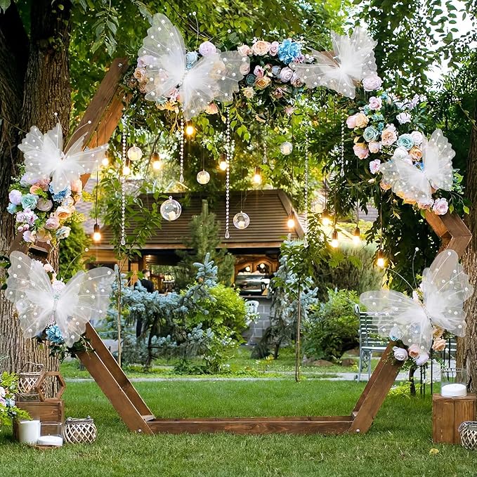 Geelin 6 Pcs Large White Pearl Butterfly Decorations Mariposas Grandes para Decoracion Big Butterfly Party Decor 20 Inch 12 Inch 3D Silk Butterflies for Baby Shower Birthday Party Wedding Decor