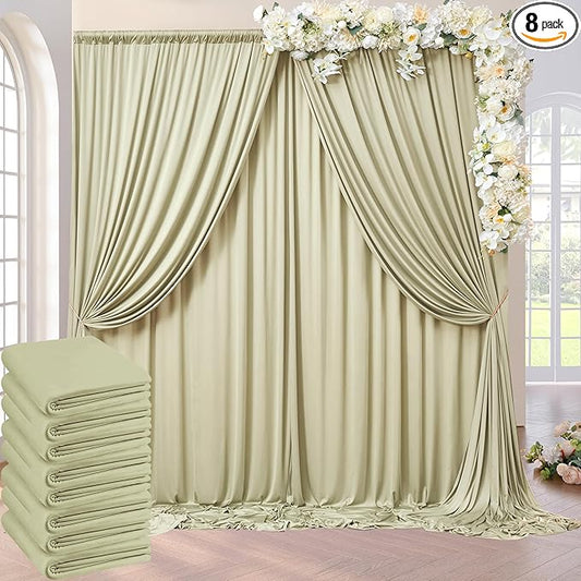 40ft x 10ft Wrinkle Free Sage Green Backdrop Curtains for Parties Weddings, 8 Panels 5×10ft Soft Silk Polyester Photo Backdrop Drapes for Birthday Baby Shower Photo Photography Background Cloth