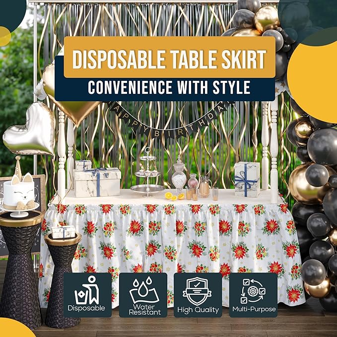 Exquisite Ruffle Table Skirt Holiday 12 Pack 14 Ft Long Table Skirts for Rectangle Tables 6ft Plus or Round Tables Skirts with Adhesive Strip for Gender Reveal Decor & Happy Birthday Parties