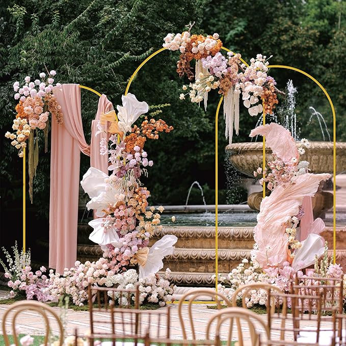 Asee'm Metal Arch Backdrop Stand Set of 3 (7.2FT, 6.6FT, 6FT) Gold Arched Frame for Wedding Ceremony Parties Birthday Baby Shower Garden Balloon Decoration