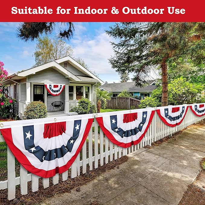 3x6 Ft USA Pleated Fan Flag, American US Flag Bunting for Outside, Patriotic Half Fan Banner Flag with Brass Grommets for 4th of July Indoor Outdoor Decorations,6 pack