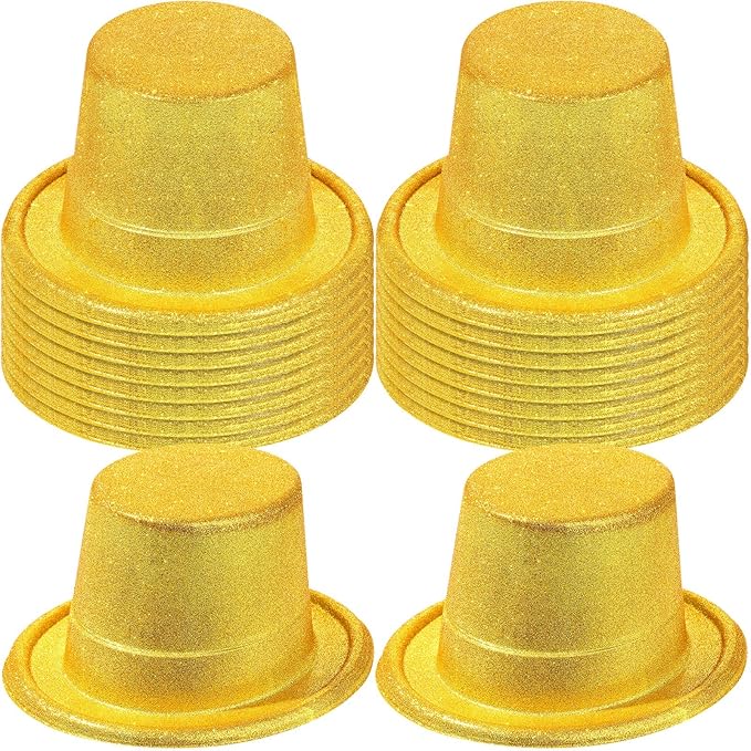 Hillban 50 Pack Glitter Top Hats Bulk Happy New Year Shiny Magician Top Hat for Adults Party