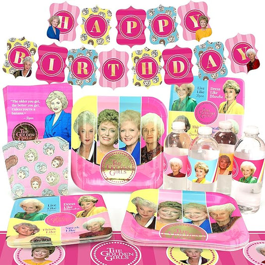 Golden Girls Party Supplies (Standard Pack for 8 Guests) Birthday Party Decorations with Happy Birthday Banner, 58 Piece Set - 40th birthday decorations, 50th birthday decorations for women