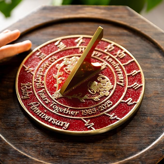 Metal Foundry Personalized Ruby 40th Sundial - Heavy Duty Recycled Brass Home Decor, Garden Present Made in The UK for Parents, Grandparents, Friends, Couples 40 Years Marriage