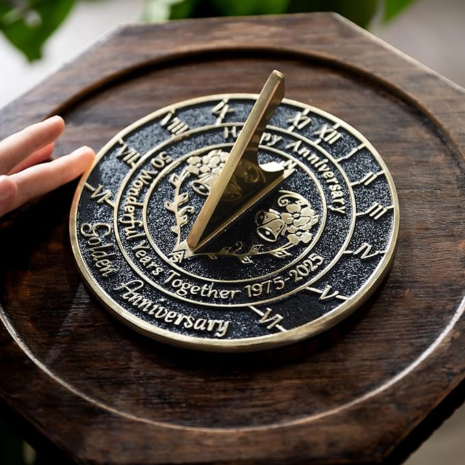 The Metal Foundry Personalized Golden 50th Sundial - Heavy Duty Recycled Brass Home Decor, Garden Present Made in The UK for Parents, Grandparents, Friends, Couples 50 Years Marriage