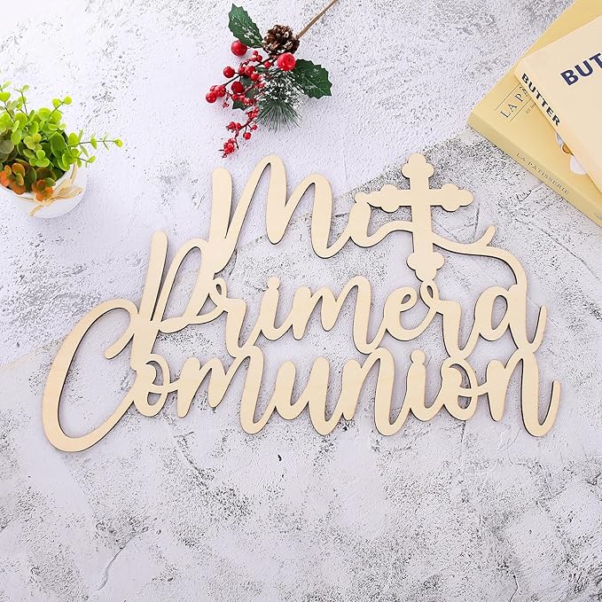 Mi Primera Comunión Wooden Sign - Baptism And First Communion Decoration, Religious Events Party Photo Booth Props, My Christening