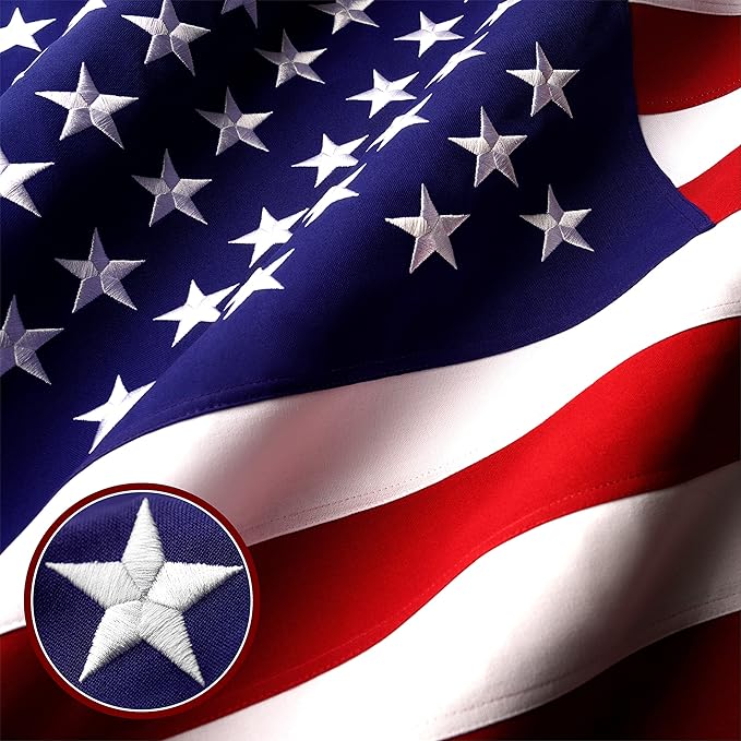 G128 8x12 Ft American Flag Deluxe TearProof Series, Featuring Super Tough Spun Polyester, Embroidered Stars, Sewn Stripes
