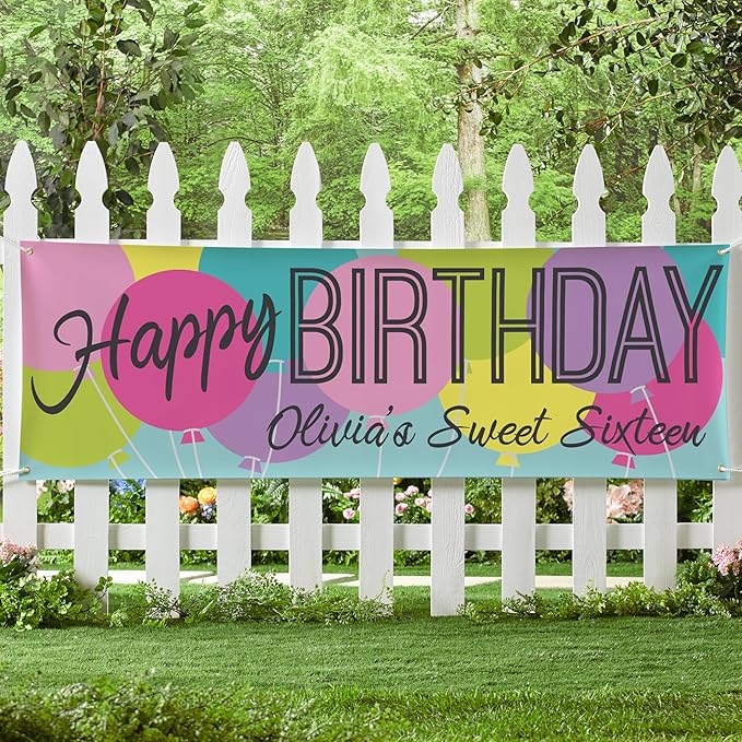 Let's Make Memories Personalized Happy Birthday Banner for Kids - Custom Birthday Party Decorations - Indoor/Outdoor Vinyl - Any Text - Balloons - Pastel Colors - 8ft