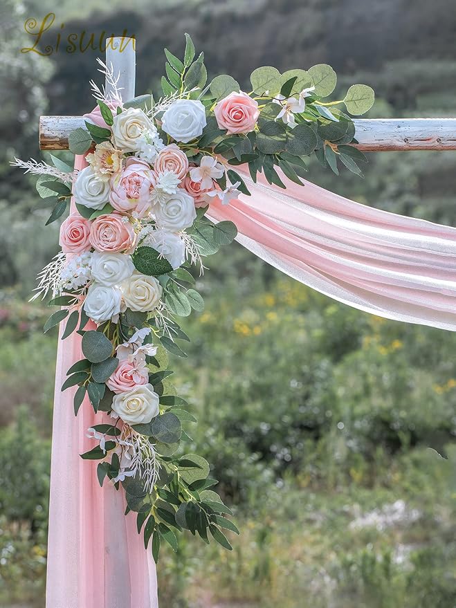 Wedding Arch Flowers, Artificial Flowers for Decoration, 2pcs Flower Swag and 1 pcs Semi-Sheer Chiffon Table Runner Swag for Beautiful Dream Wedding Ceremony Floral Decor - Pack of 3