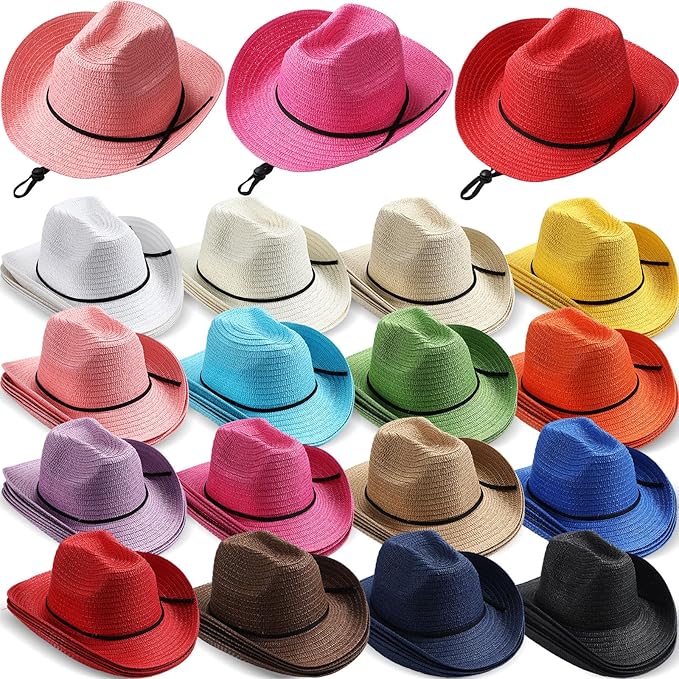 Unittype Adult Cowboy Hat Bulk Western Party Straw Hat Unisex Cowboy Cowgirl Set for Women Men