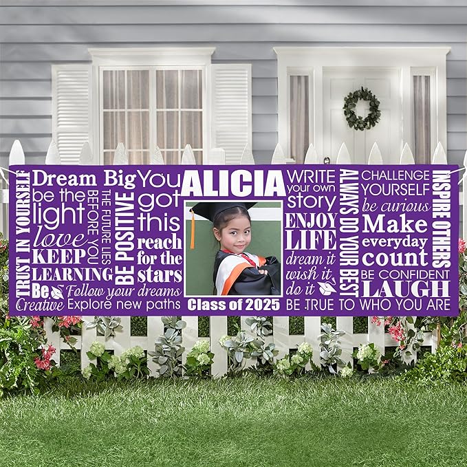Let's Make Memories Personalized Graduation Banner - Graduation Party Decorations - Customized Congratulations Banner - Class of 2025 - Indoor/Outdoor Vinyl - Big Dreams - Orange - 8 ft.