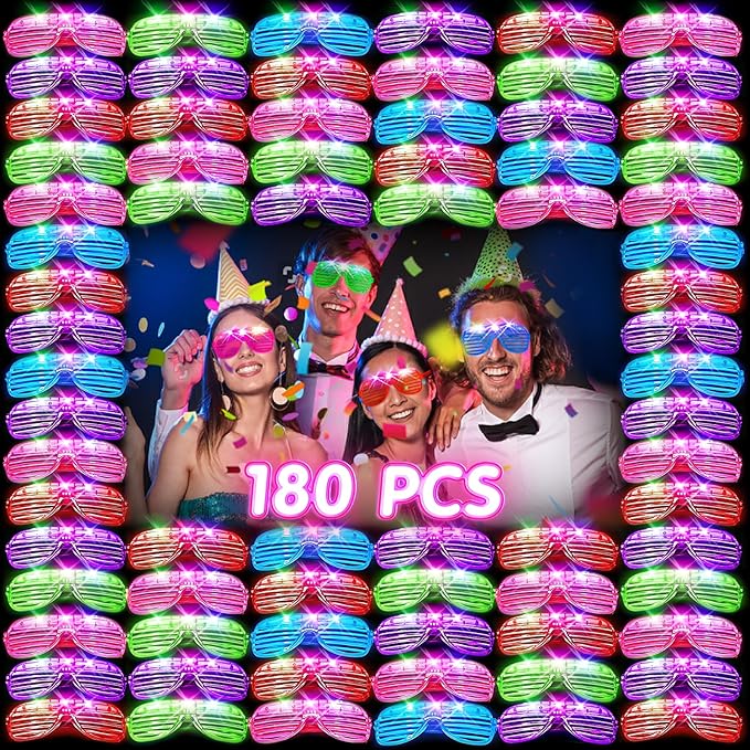 Valentines Day Gifts, 180 PCS New Year Light Up Glasses, Glow In The Dark Party Supplies, LED Glasses, Neon Flashing Glasses Bulk for Kids and Adults, Glow Glasses for Glow Party, Wedding, Birthday